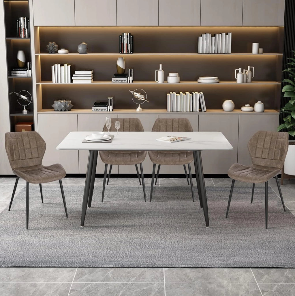 6x Sedie Ergonomica da Pranzo, Sedia Scandinava, Sedia da cucina in PU, Seduta Imbottita, per Camera da Letto, Salotto, Marrone Scuro, Gambe in Metallo, BH357dbr-6
