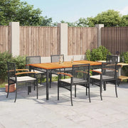 Set da Pranzo da Giardino 7 pz Nero con Cuscini in Polyrattan