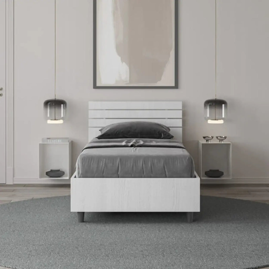 Letto singolo con rete 80x200 testata inclinata con doghe bianco frassino Ankel