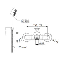 Rubinetto vasca esterno con kit doccia anticalcare a 4 funzioni - serie winner
