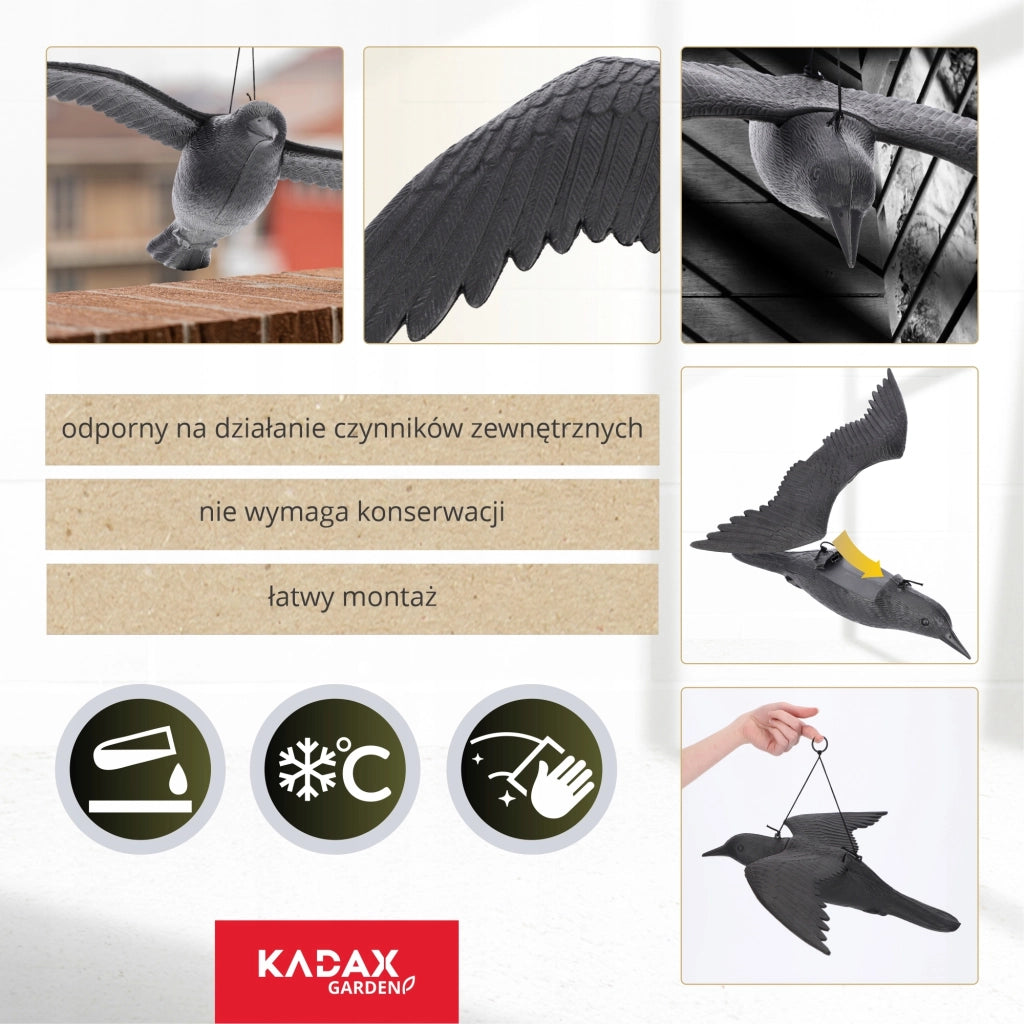 KADAX Grande dissuasore per uccelli a forma di corvo, ideale per allontanare piccioni, storni e uccelli in volo sul balcone (2 pezzi)