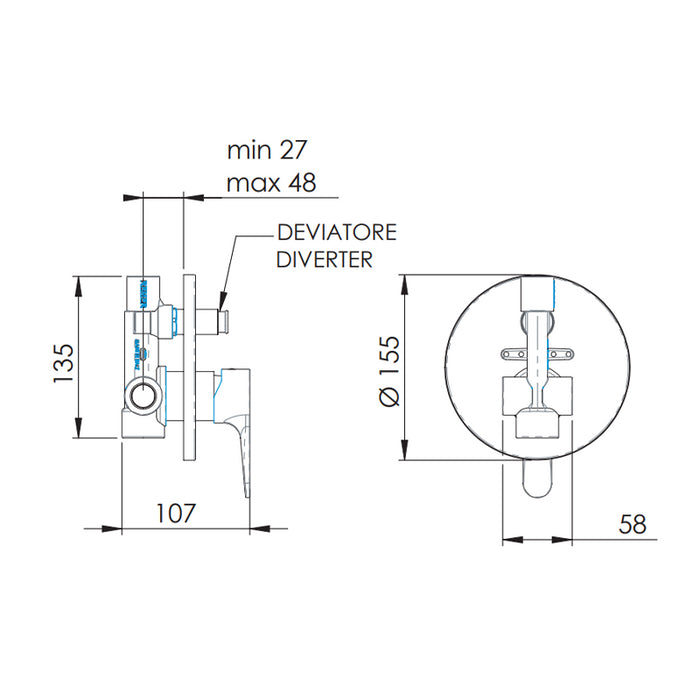 Rubinetto monocomando da incasso con deviatore per vasca/doccia - serie winner