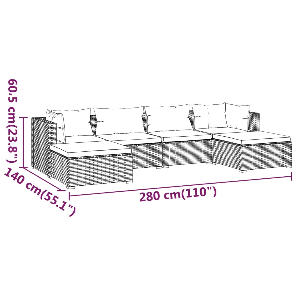 Set Divani da Giardino 6 pz con Cuscini in Polyrattan Nero cod mxl 31466