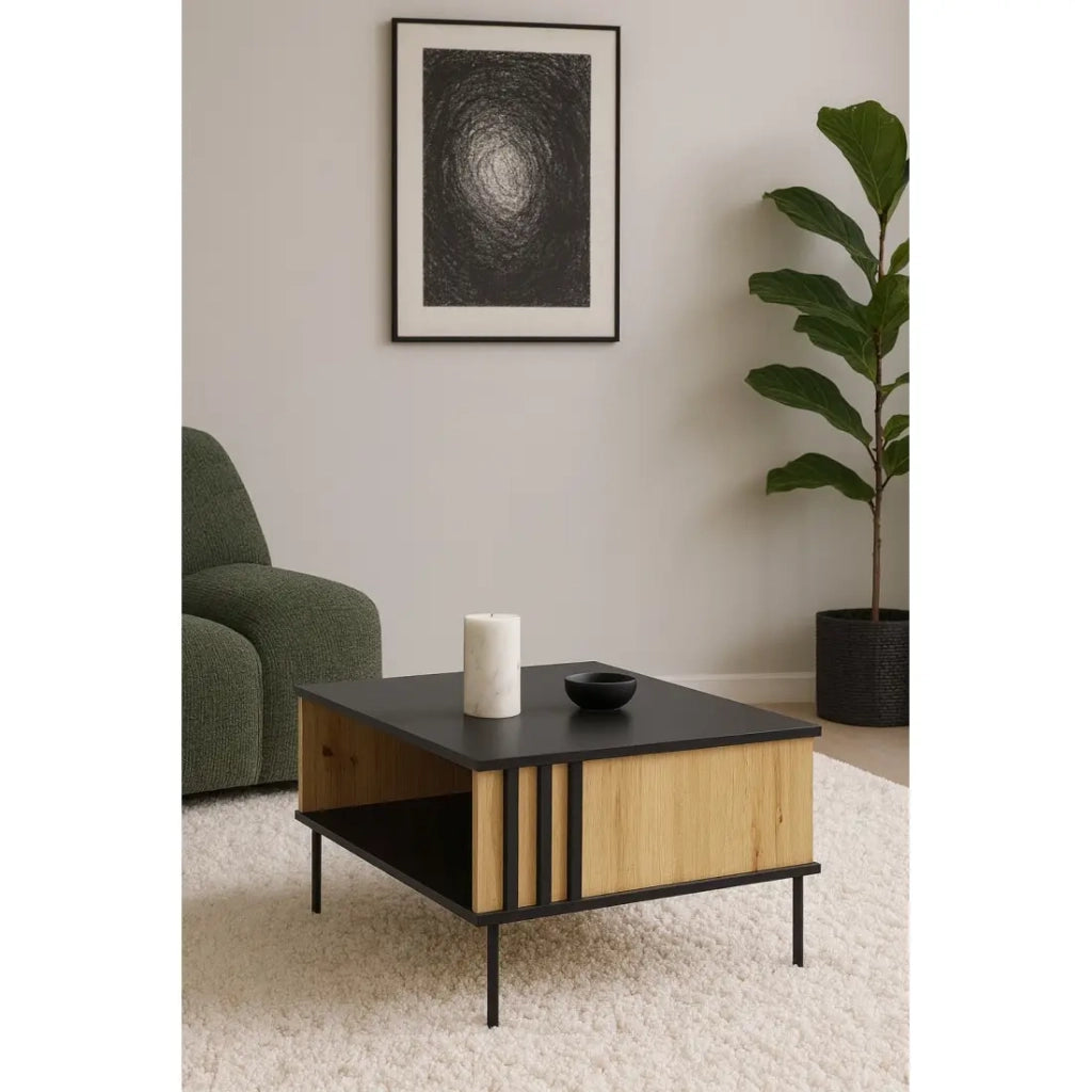 Tavolino da salotto design IZO – Onice nero & Rovere chiaro – 87x43x66 cm
