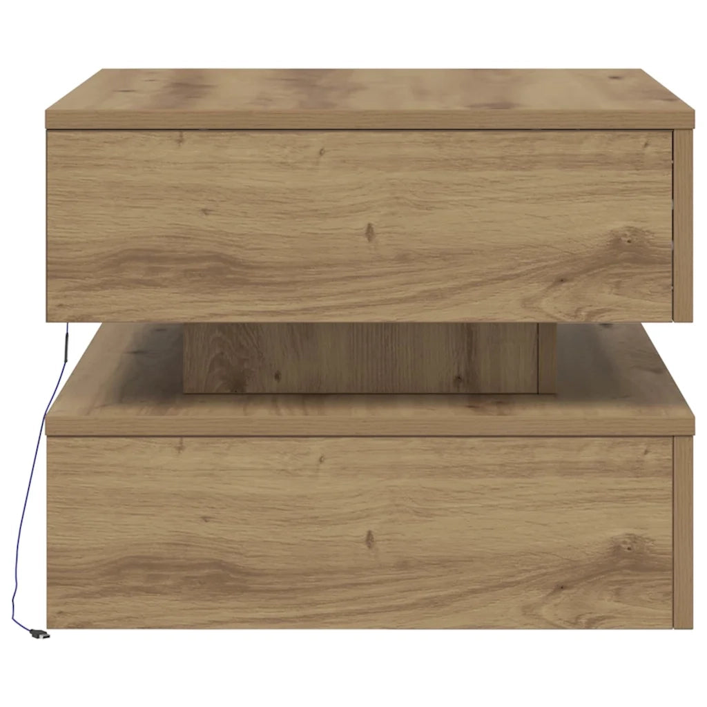 Tavolino da Salotto con Luci LED-Tavolino da soggiorno Rovere Artigianale 50x50x40 cm 973950