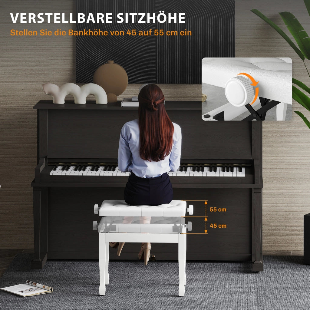 Sgabello da Pianoforte Regolabile ¨C Zephmum ¨C Bianco 64x35x45-55 cm
