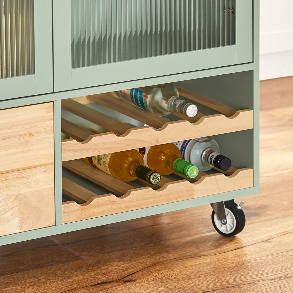 Carrello Cucina Con 2 Ante In Vetro Mobile Cucina Credenza Con Ruote 109x38x92cm Verde FKW114-GR SoBuy