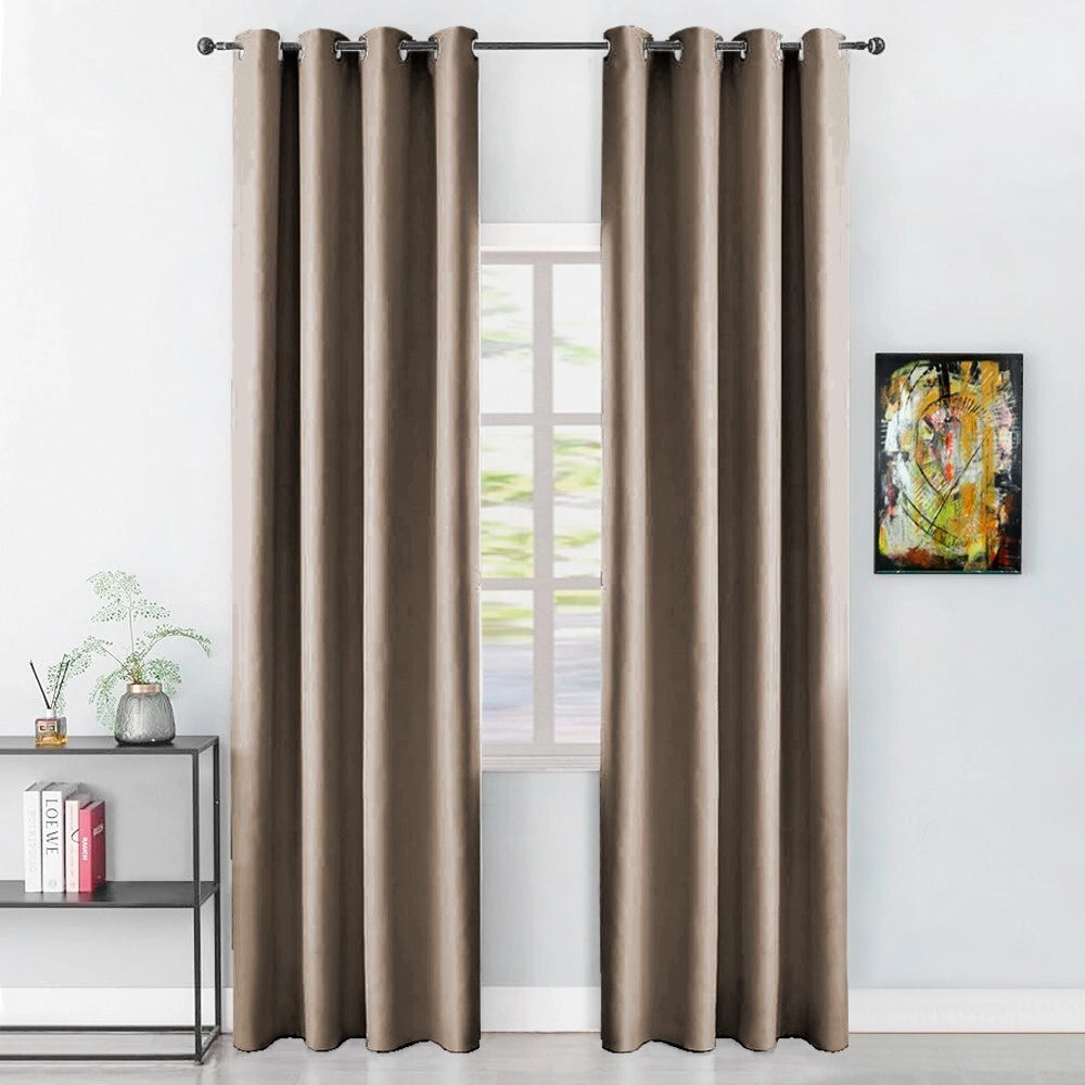 Tenda Porta Finestra 140x280 Cm Raso Sintetico 1 Pannello Coprente Occhielli Acciaio Tortora