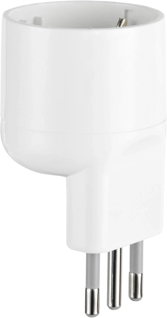 Adattatore disassato Schuko 10A 2P+T salvaspazio da spina tedesca a presa italiana 10A bianco Electraline