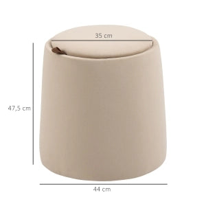 Pouf rotondo imbottito con contenitore e coperchio reversibile Ø44 x 47,5 cm, beige, effetto velluto