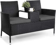 Tuoli da giardino 2 posti - Tavolo - Rotang - Con cuscini - Panchina da giardino - Set da giardino - Nero - 130 x 56 cm