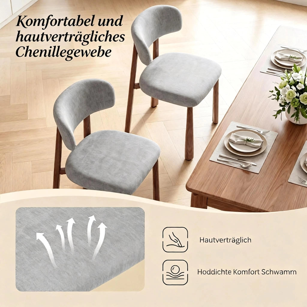 SEDIA da pranzo imbottita 48x52,5x82 cm grigio Set da 2 pezzi