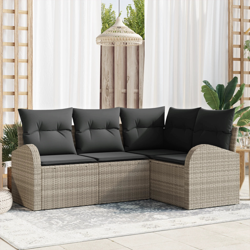 Set Divano da Giardino  4 Pezzi con Cuscini Grigio Chiaro Rattan Polietilene