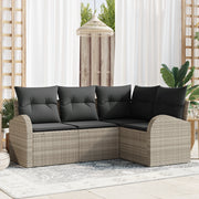 Set Divano da Giardino  4 Pezzi con Cuscini Grigio Chiaro Rattan Polietilene