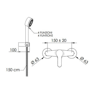 Rubinetto doccia esterno con kit doccia a 4 funzioni - serie winner