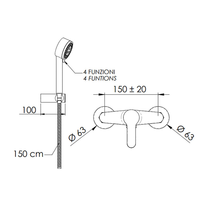 Rubinetto doccia esterno con kit doccia a 4 funzioni - serie winner