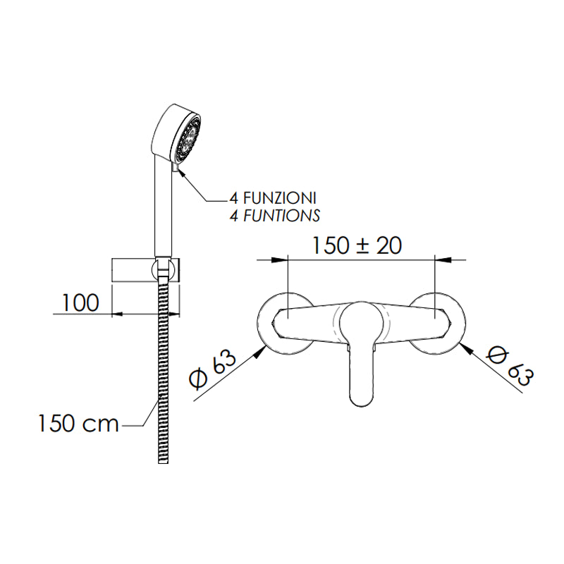 Rubinetto doccia esterno con kit doccia a 4 funzioni - serie winner