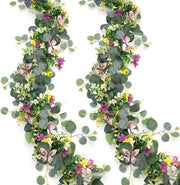 Slinger di Fiori Artificiale 1,73m - Eucalipto Slinger - 3D Farfalla - Fiori di Nep - Manufatti a Mano - Utilizzo Sostenibile - Slinger Decorativo