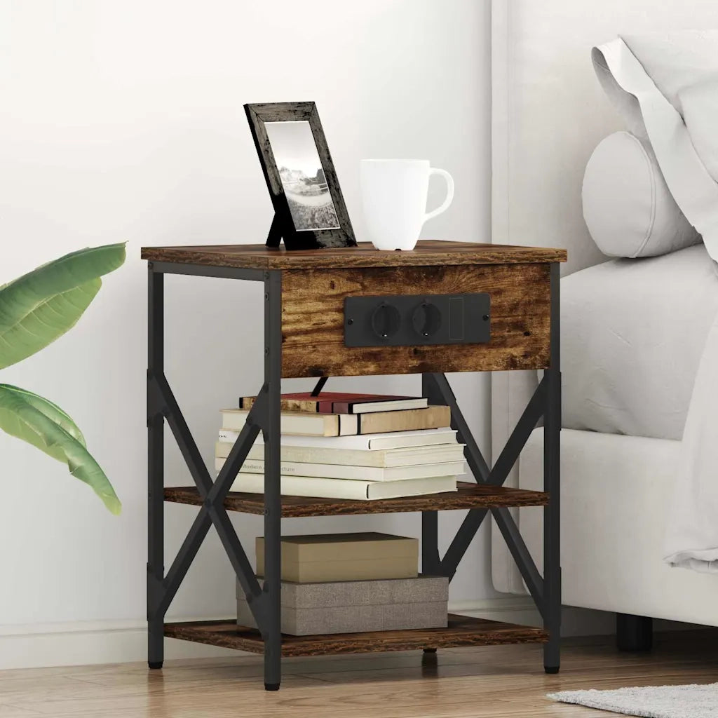 vidaXL Comò con stazione di ricarica con lo scaffale 2 pcs Rovere fumo