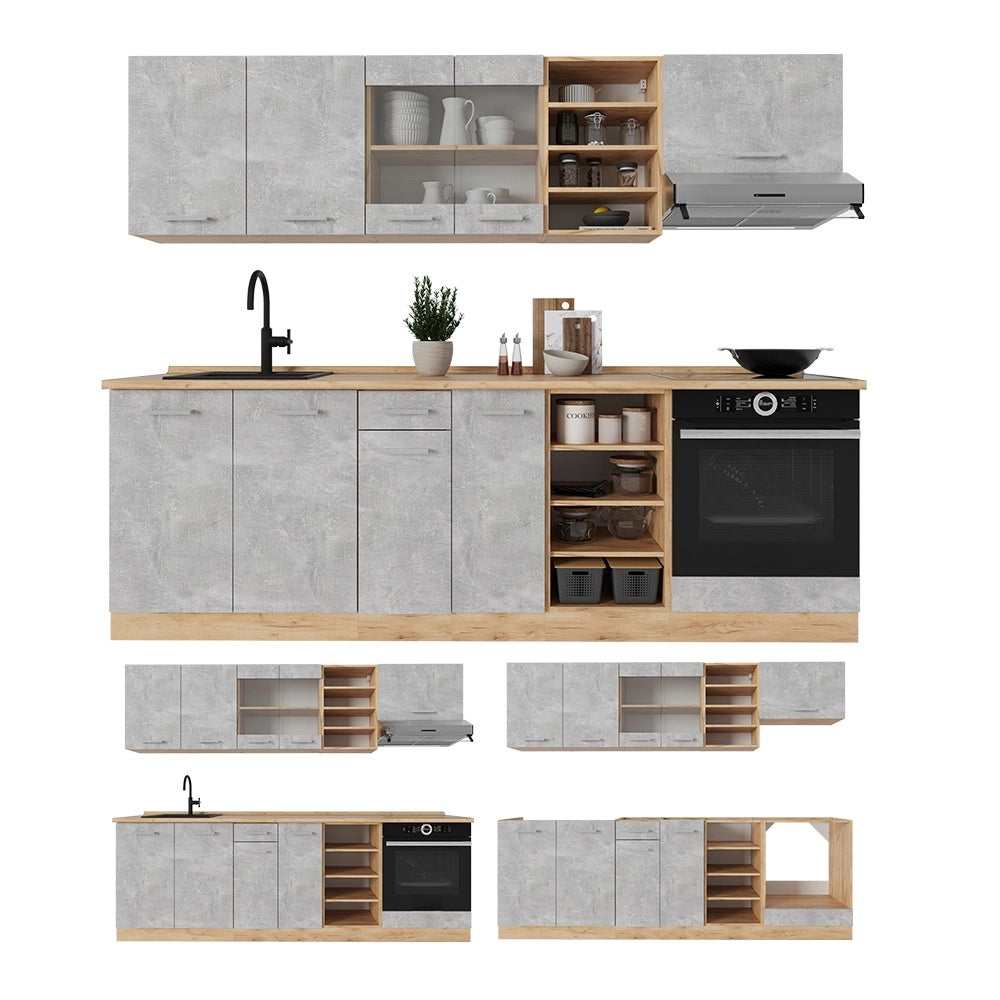 Cucina componibile R-Line Calcestruzzo/Rovere dorato 240 cm, PL Antracite Vicco