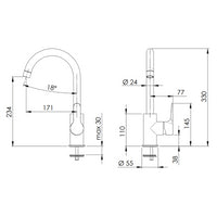 Rubinetto monocomando monoforo 90 gradi con canna alta a u - serie winner