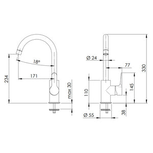 Rubinetto monocomando monoforo 90 gradi con canna alta a u - serie winner