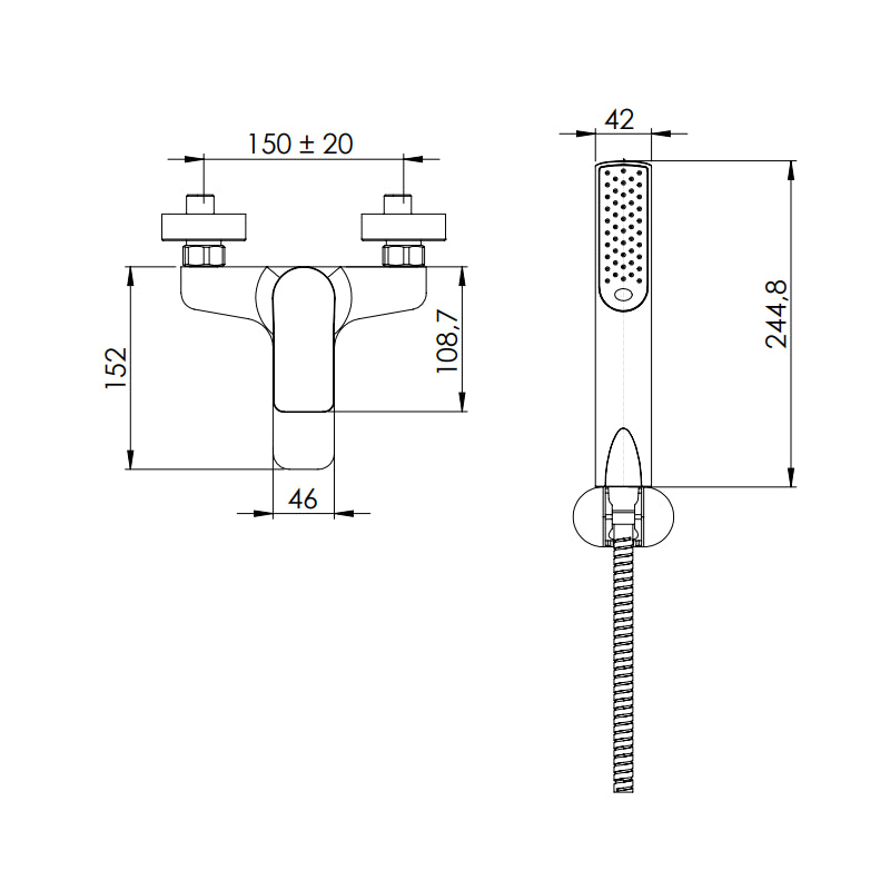 Rubinetto vasca esterno con doccetta - serie infinity