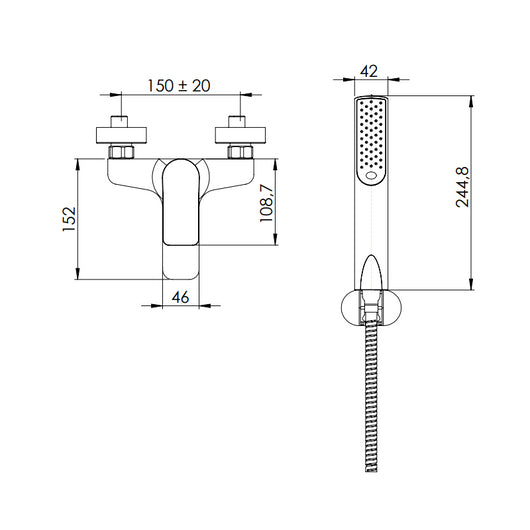 Rubinetto vasca esterno con doccetta - serie infinity