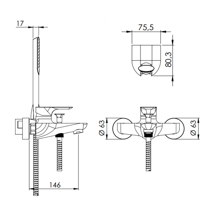 Rubinetto vasca esterno con doccetta - serie infinity