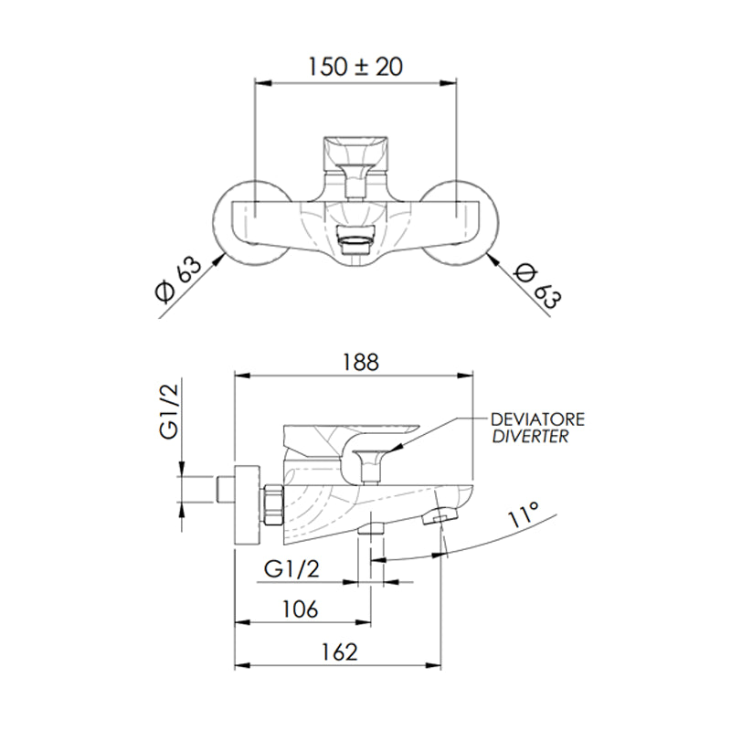 Rubinetto vasca esterno senza kit doccia - serie infinity