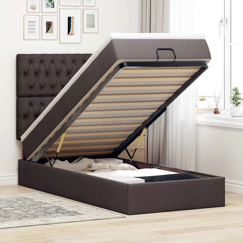 vidaXL Pouf Letto con Materasso Marrone Scuro 90x200 cm in Tessuto