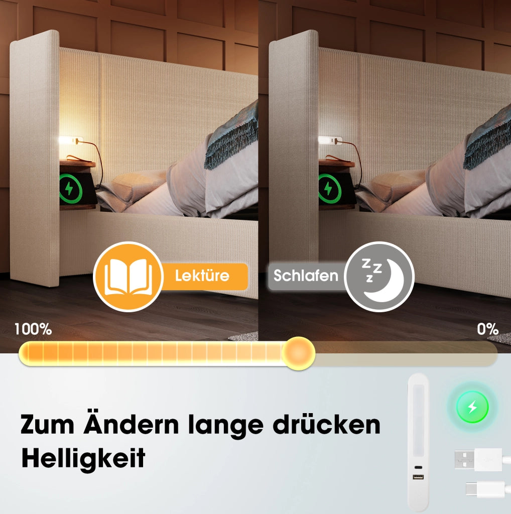 Letto matrimoniale 180x200 con contenitore, luce USB-C
