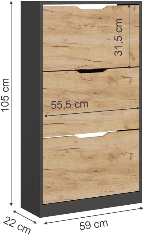 Scarpiera Luca, Antracite/quercia dorata, 59 x 105 cm con 3 scomparti