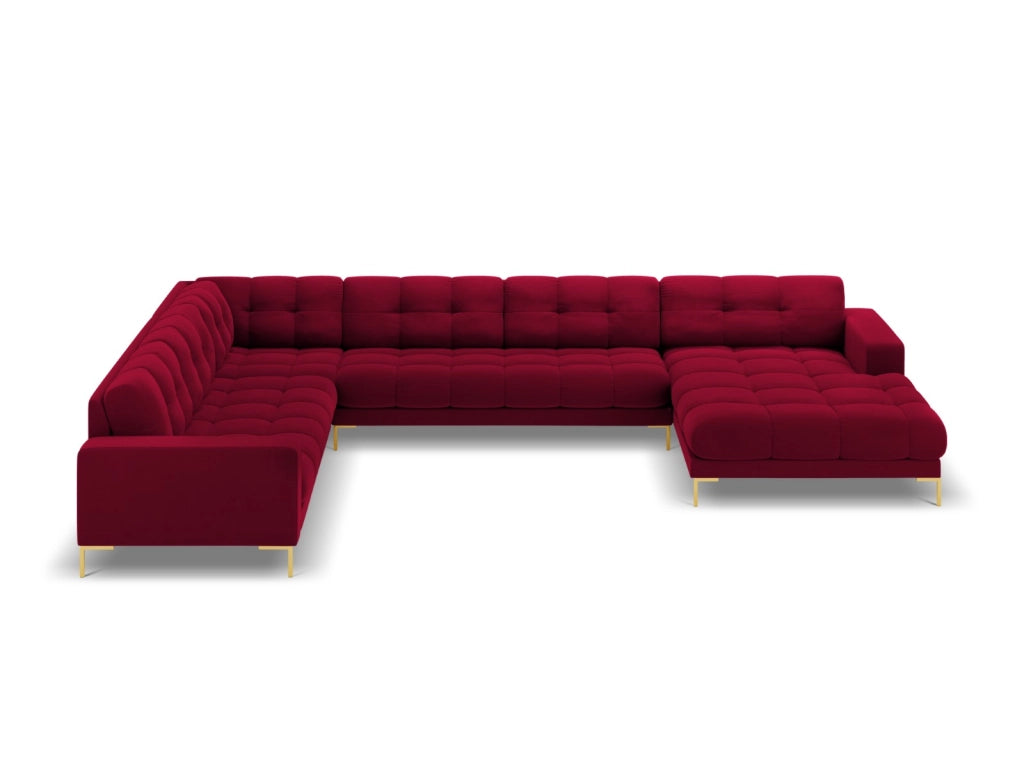 Cosmopolitan Design - Divano panoramico sinistro "Bali" 7 posti in velluto rosso 