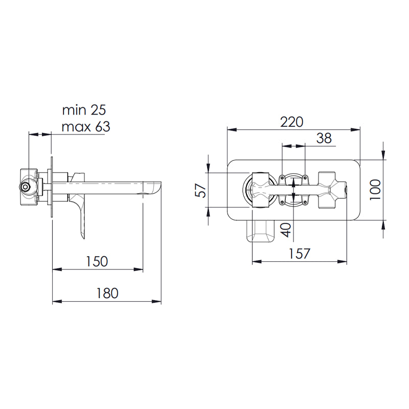 Miscelatore lavabo ad incasso parete remer serie infinity