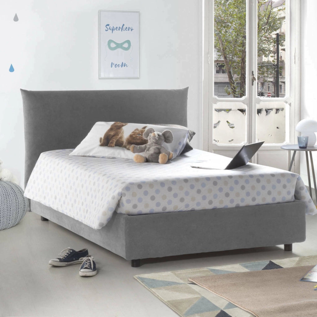 Amorino, Letto Piazza e Mezza Sfoderabile Made in Italy, Grigio