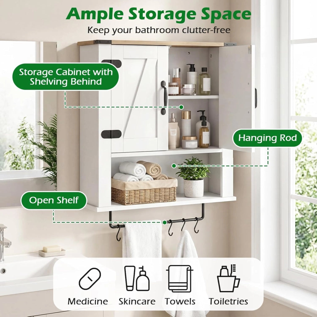 Armadietto da Bagno da Appendere con Porta Asciugamani, 3 Ripiani e Ante | Armadio a Parete Multiuso per Bagno, Cucina, Corridoio | 60 x 20 x 72,5 cm