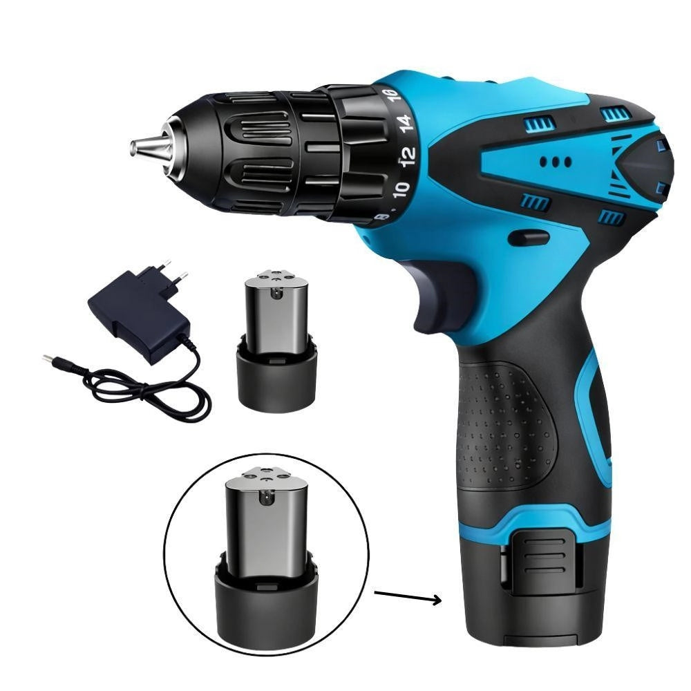 Trade Shop - Trapano Avvitatore A 2 Batteria Litio 12v Funzione Reversibile Con Valigetta 25 Accessori -