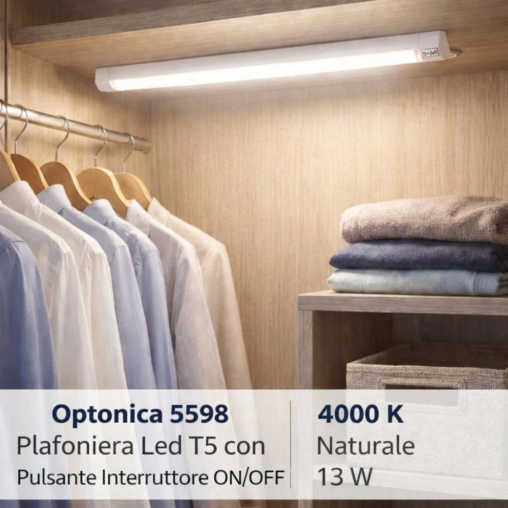 Plafoniera led t5 con interruttore integrato per interni *** temperatura colore lampada 4000k bianco naturale, potenz...
