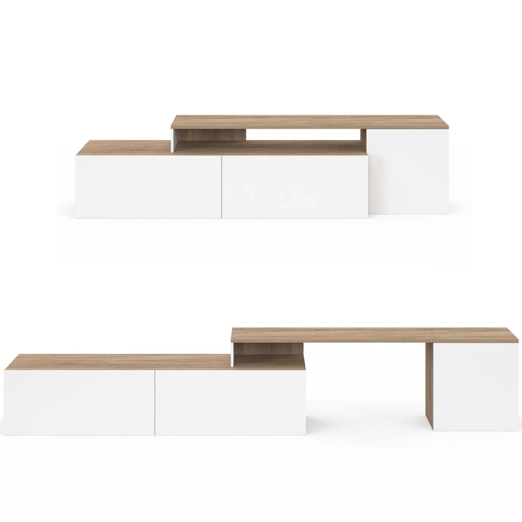 IDMarket - BASILE 140-180 cm, mobile TV angolare modulare in legno e bianco
