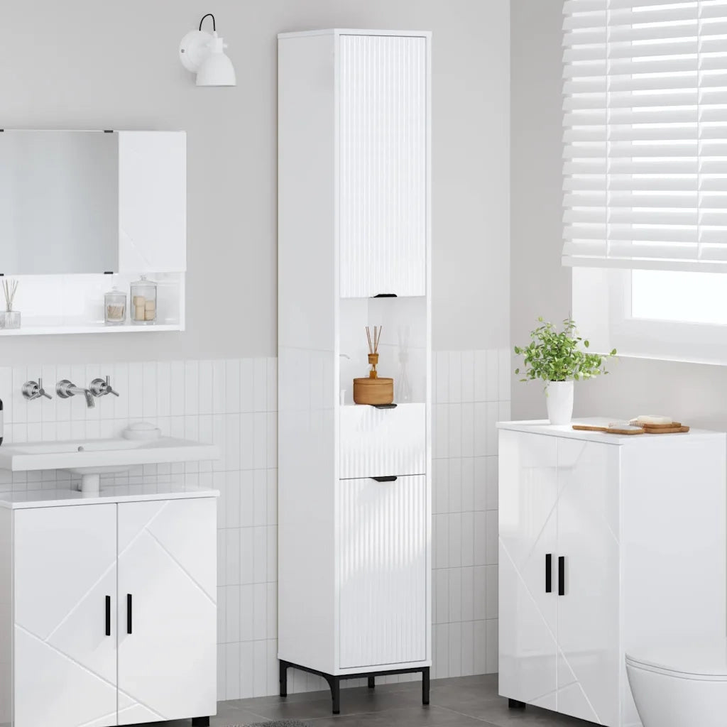 Mobile da Bagno con cassetto Bianco Lucido 31,5 x 33 x 190 cm