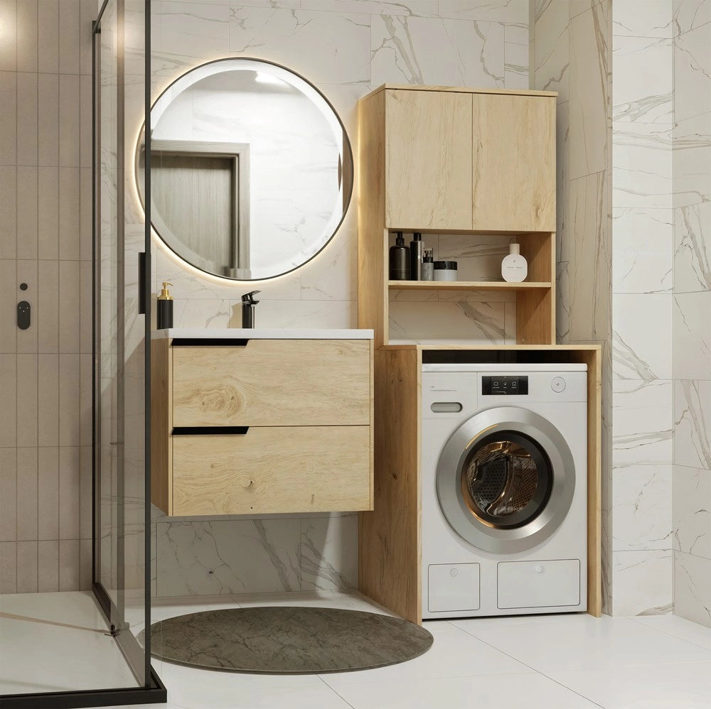 Mobile bagno POLA multi sopra lavatrice colonna scaffale rovere artisan