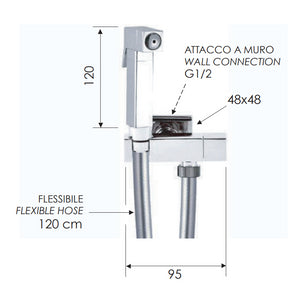 Set idroscopino quadro composto da: rb120 sq, flessibile e rubinetto ad angolo sq