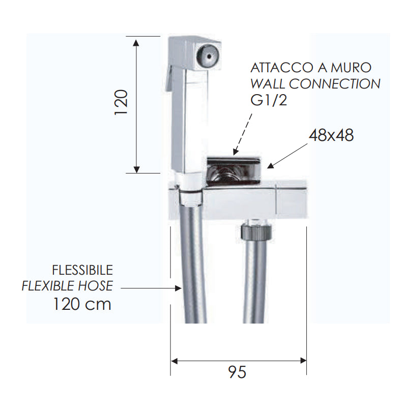 Set idroscopino quadro composto da: rb120 sq, flessibile e rubinetto ad angolo sq