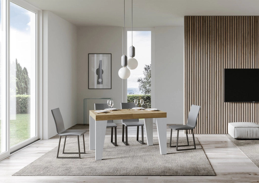 Tavolo Allungabile 130/234x90x77 cm Naxy Mix piano Quercia Natura gambe Bianco Frassino