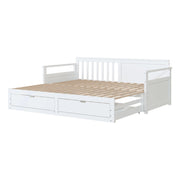 Letto estraibile con cassetti 90×190 cm e 180×190 cm; rete; senza materasso; legno; bianco