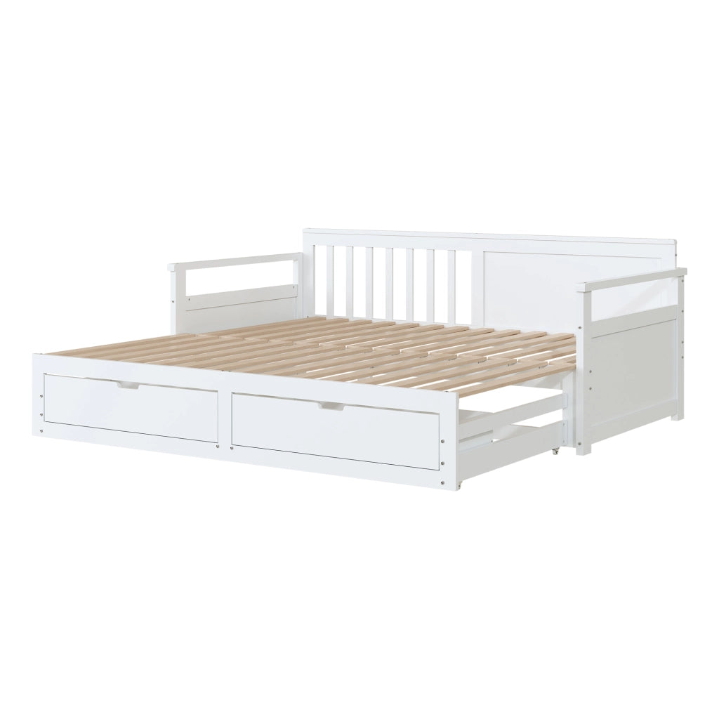 Letto estraibile con cassetti 90×190 cm e 180×190 cm; rete; senza materasso; legno; bianco