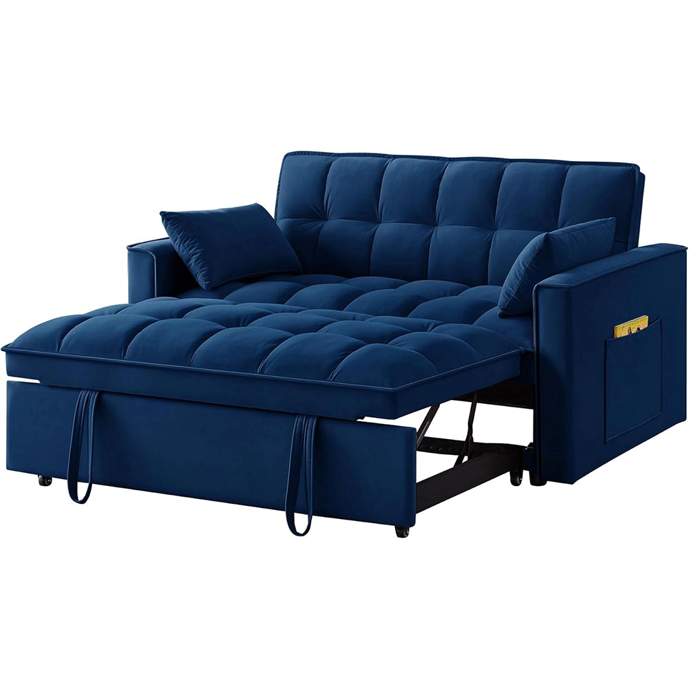 Divano Letto Apribile Reclinabile 3 Posizioni con Rivestimento in Velluto Blu