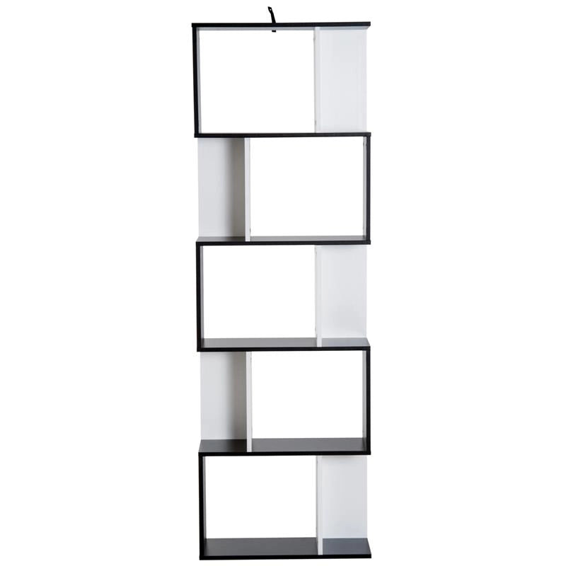 LIBRERIA DA MURO MODERNA 5 RIPIANI 60 X 24 X 184.5 CM IN LEGNO BIANCO E NERO