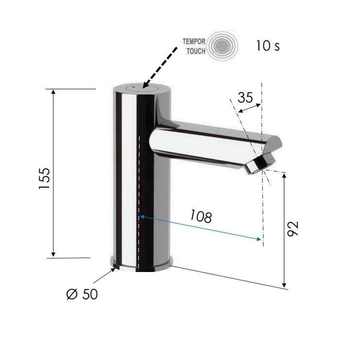 Rubinetto tondo a temporizzazione elettronica 10s - serie tempor